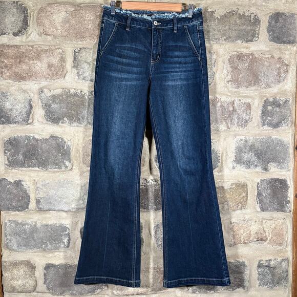 Kancan Makayla‎ Ultra High Rise Flare Wide Leg Jeans Size 26 /5 Dark Wash Raw - Picture 1 of 13